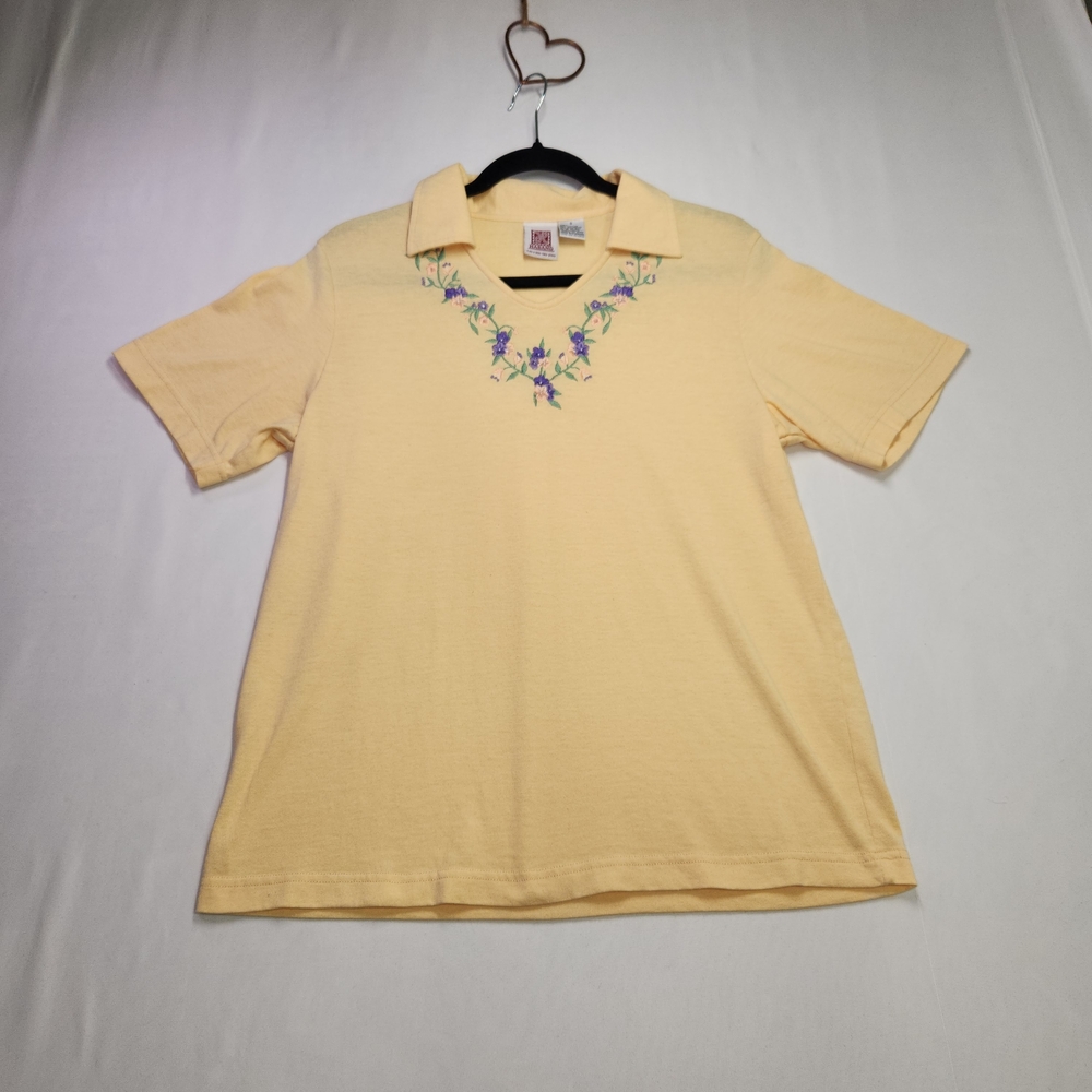 ⭐️Vintage Haband Embroidered Floral Polo Knit Shirt Yellow Small Grandmacore